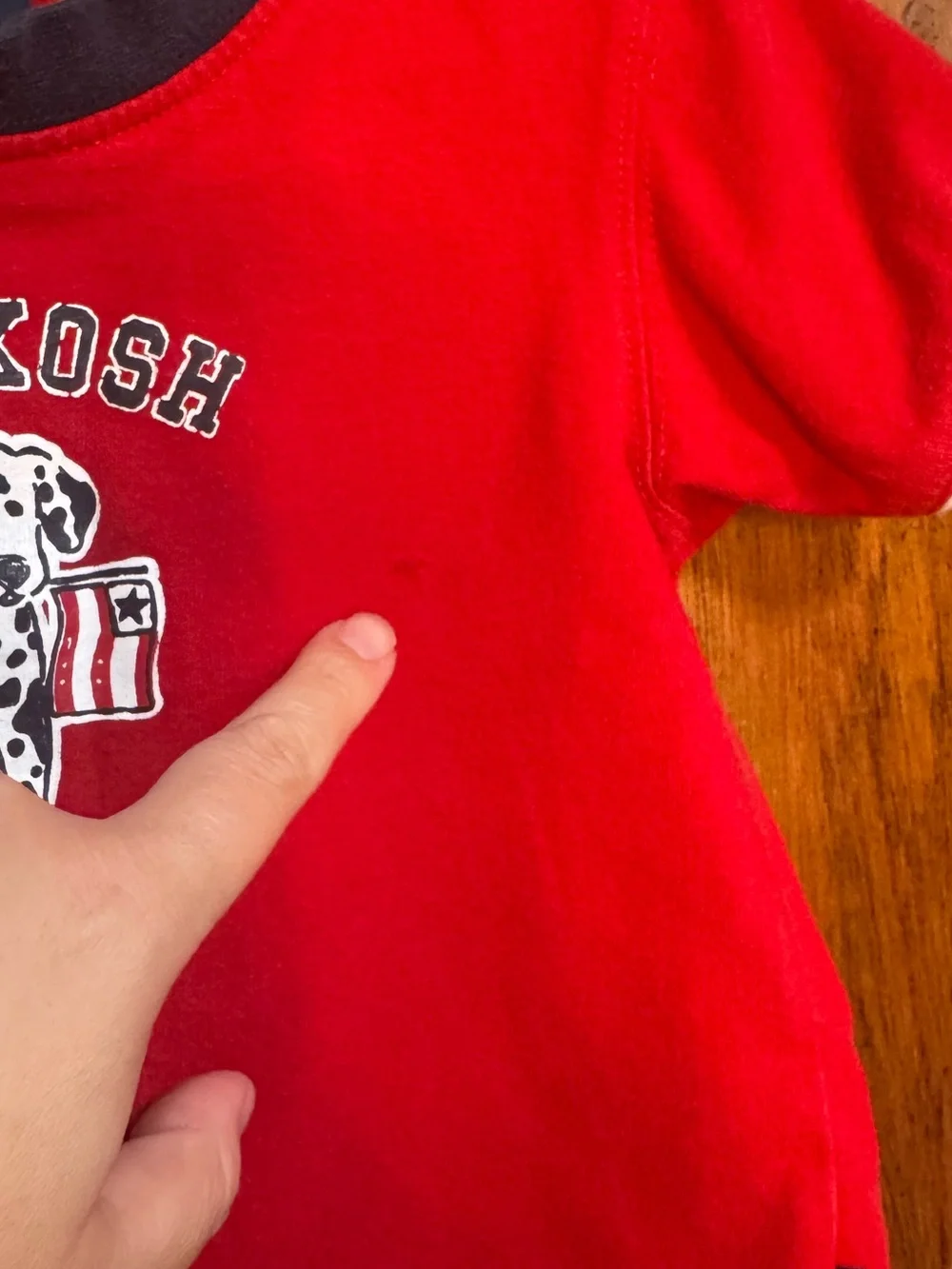 Vintage Osh Kosh Red T-Shirt Size 24 Months Dalmatian with American Flag